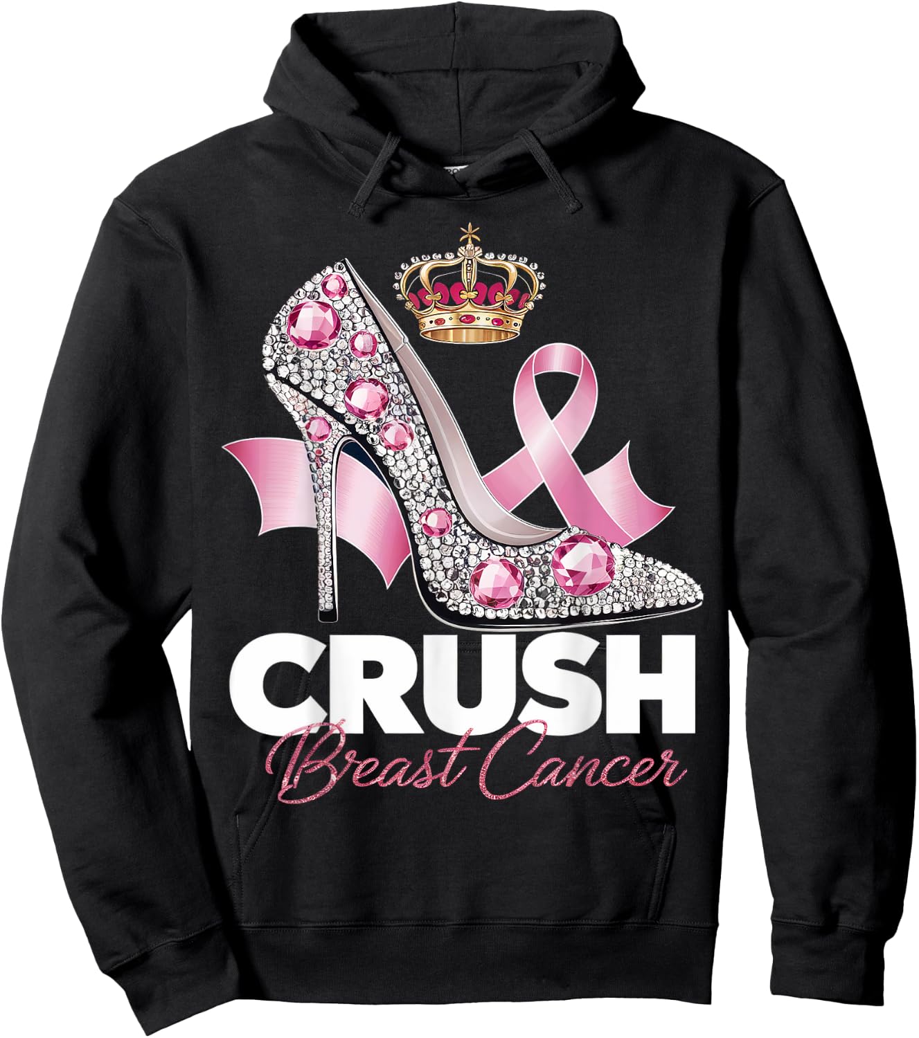 Crush Breast Cancer Awareness High Heel Pink Ribbon Women Hoodie - Hoodie | Black