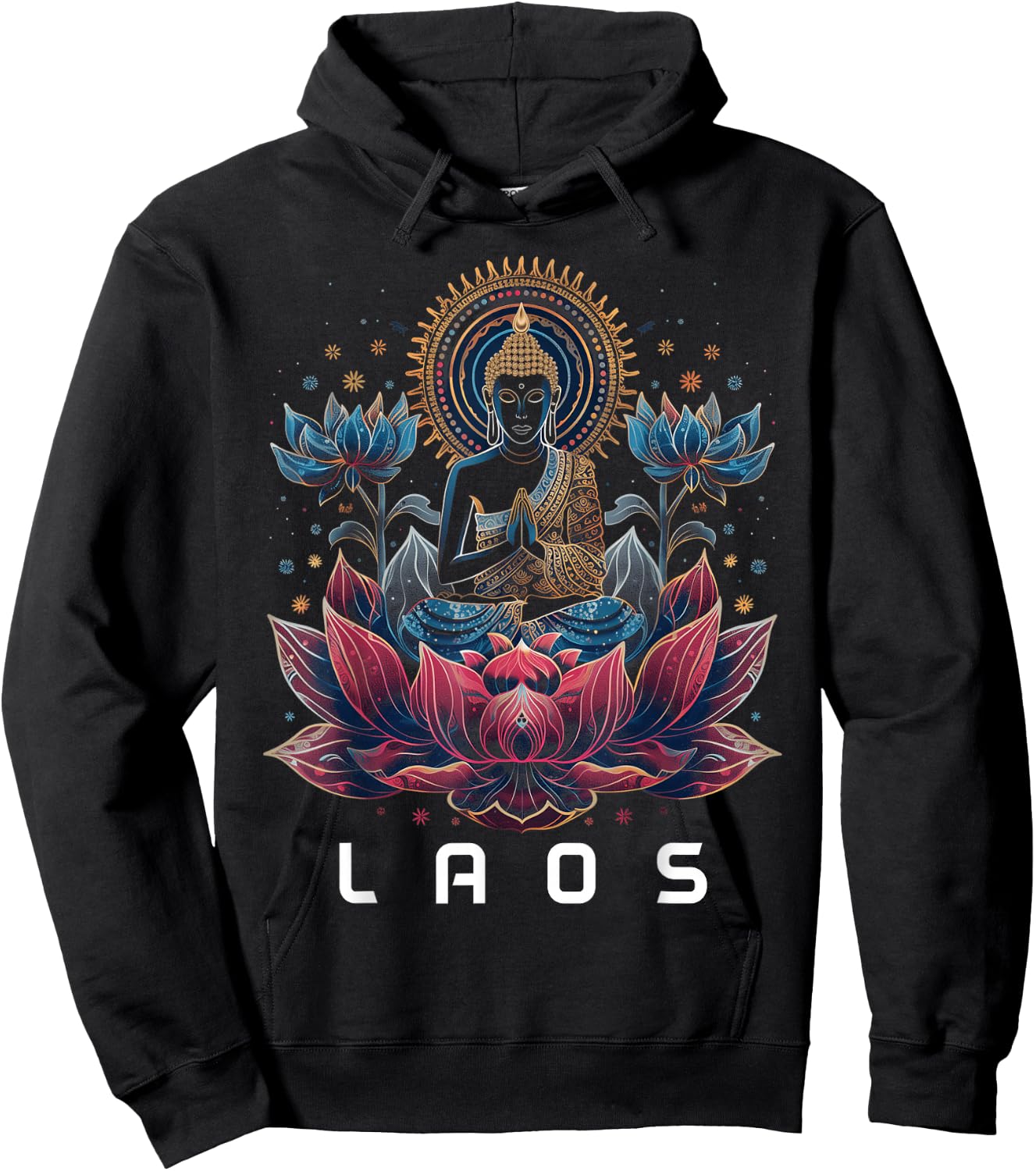 Laos Buddha Vintage Buddhist Souvenir Hoodie - Hoodie | Black