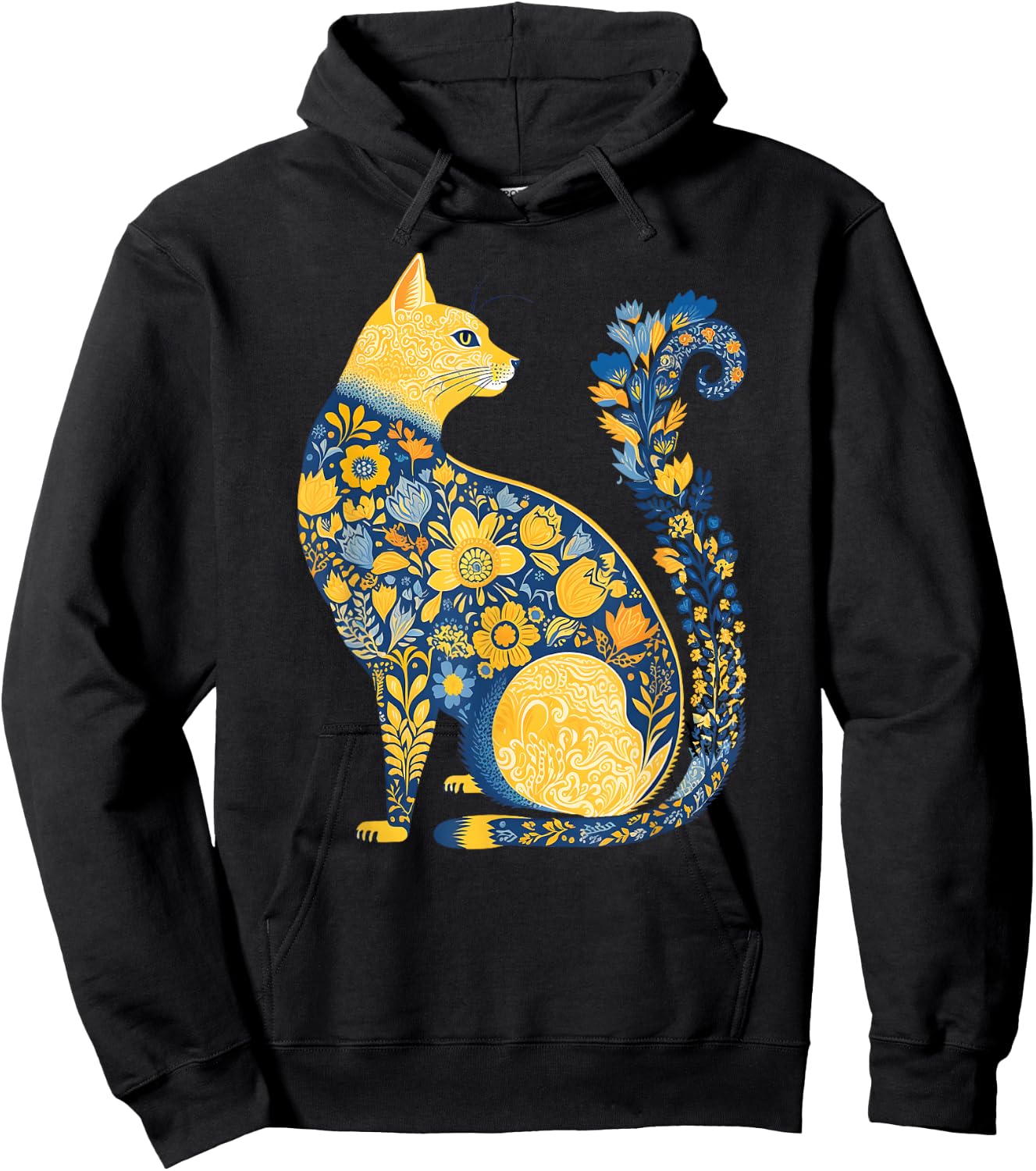 Ukrainian Cat Cute Floral Vintage Ukraine Flag & Vyshyvanka Hoodie - Hoodie | Black