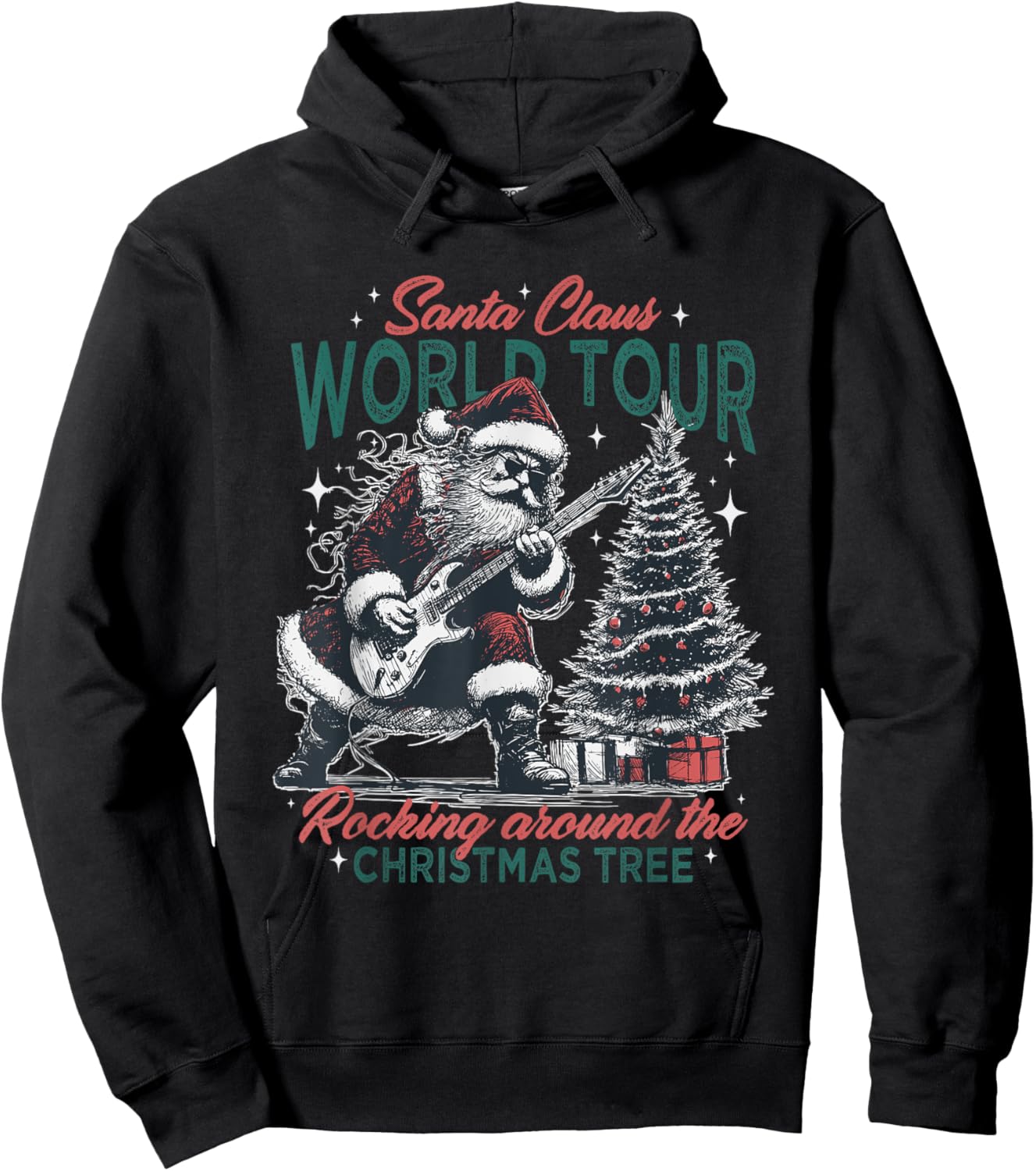 Santa Claus World Tour Rocking Around The Christmas Tree Hoodie - Hoodie | Black