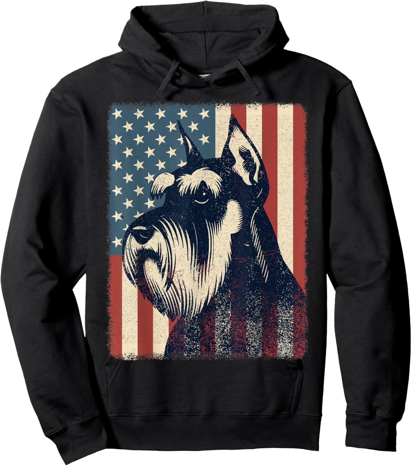 Retro Schnauzer Lover Patriotic American USA Flag July 4th Hoodie - Hoodie | Black