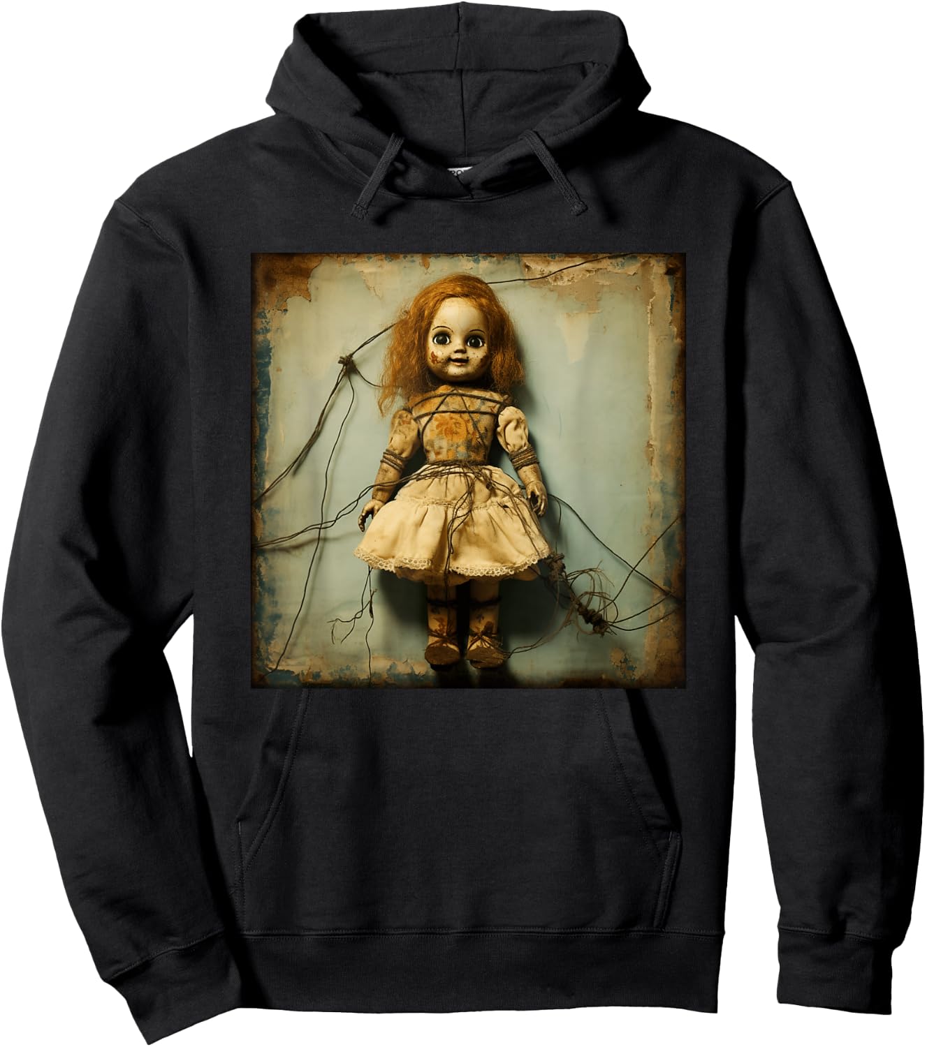 Creepy Haunted Doll Vintage Horror Nightmare Doll Hoodie - Hoodie | Black