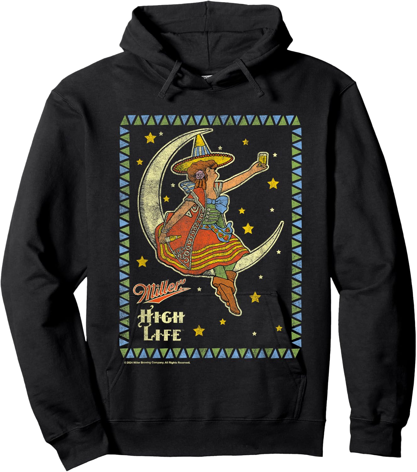 Miller High Life Girl On The Moon Vintage Stamp Hoodie - Hoodie | Black