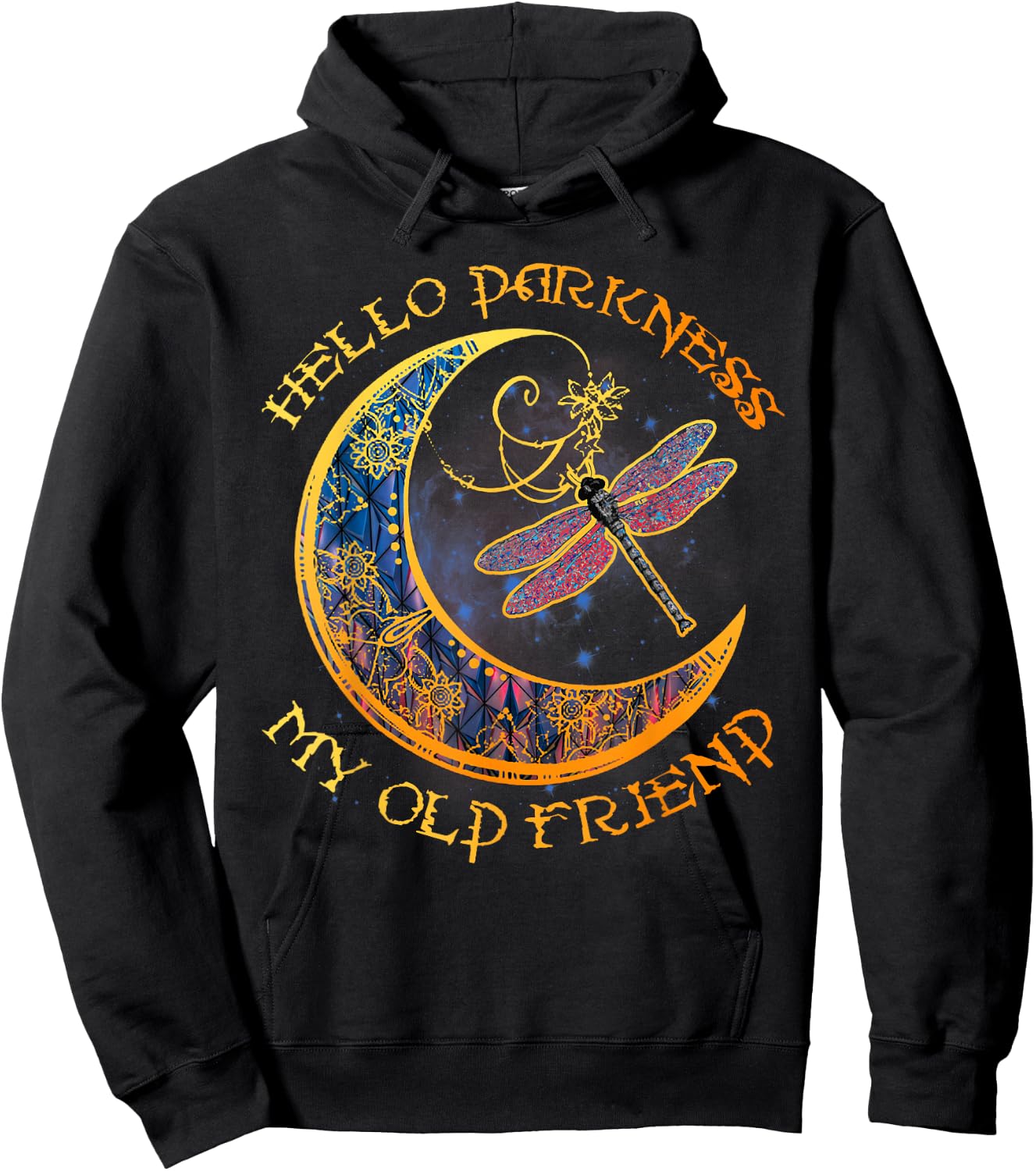 Hello Darkness My Old Friend Moon Dragonfly Halloween Hoodie - Hoodie | Black
