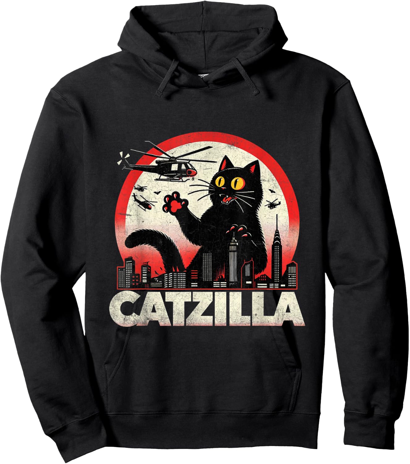 Retro Catzilla Cat Lovers Graphic Gifts Cat Mom Dad Catzilla Men Women Kids Hoodie - Hoodie | Black