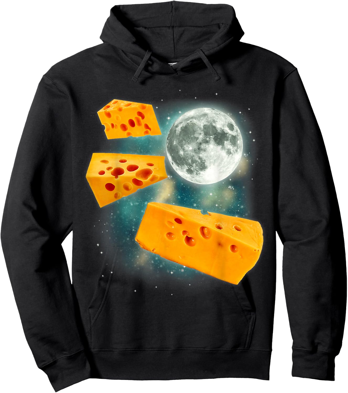 Three Cheese Moon | 3 Flying Cheddar Curds Cheesemonger Hoodie - Hoodie | Black