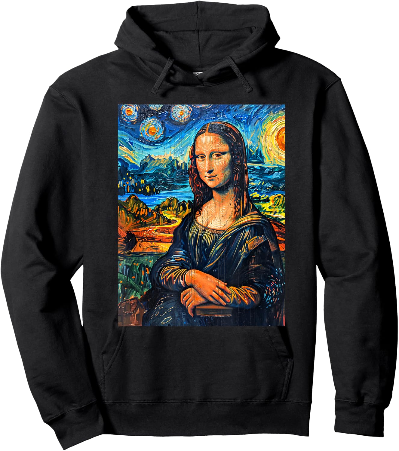 Monalisa Starry Night Painting Funny Men Women Kids Hoodie - Hoodie | Black