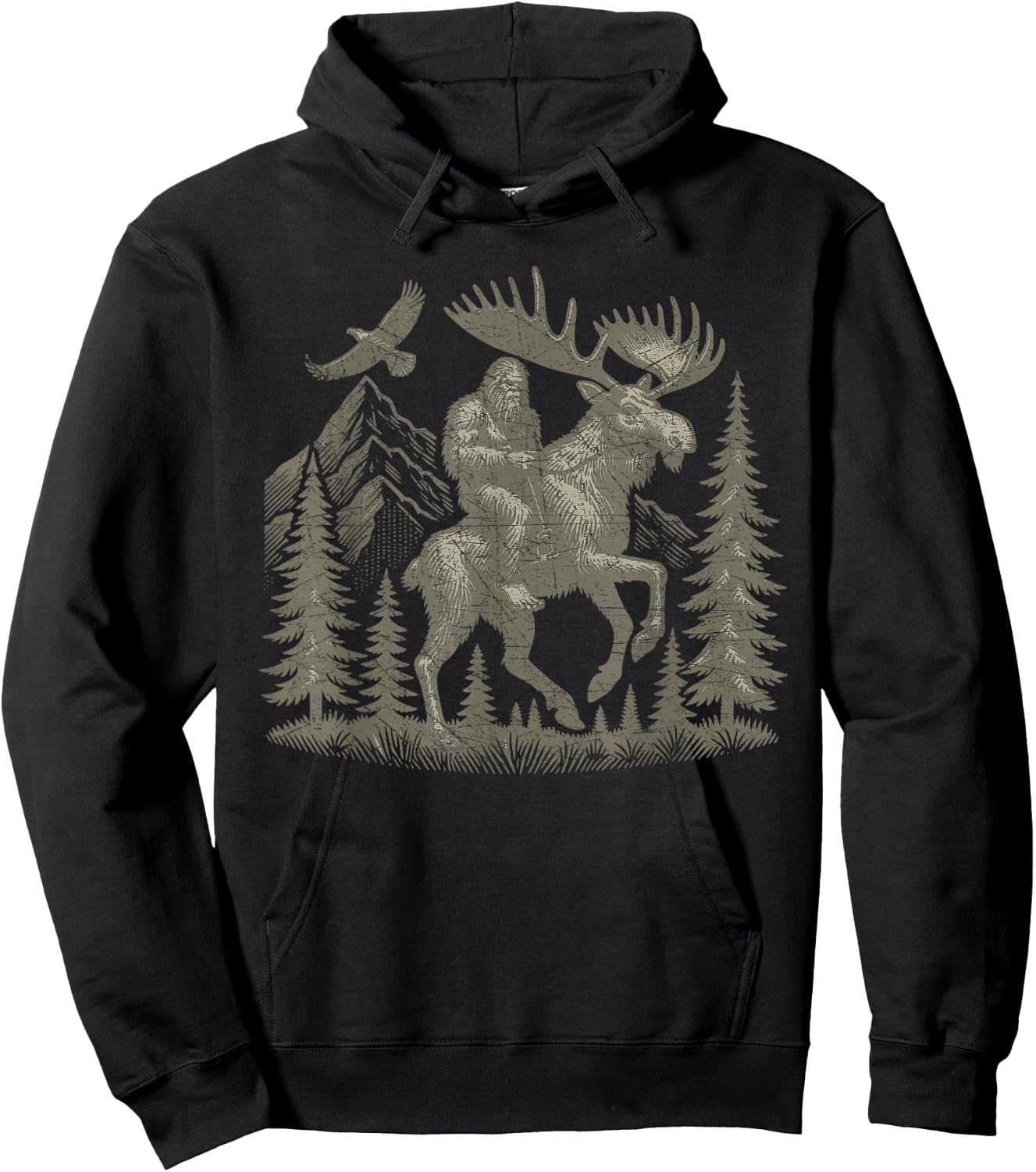 Bigfoot Riding Moose Mountain Adventure Hoodie - Hoodie | Black