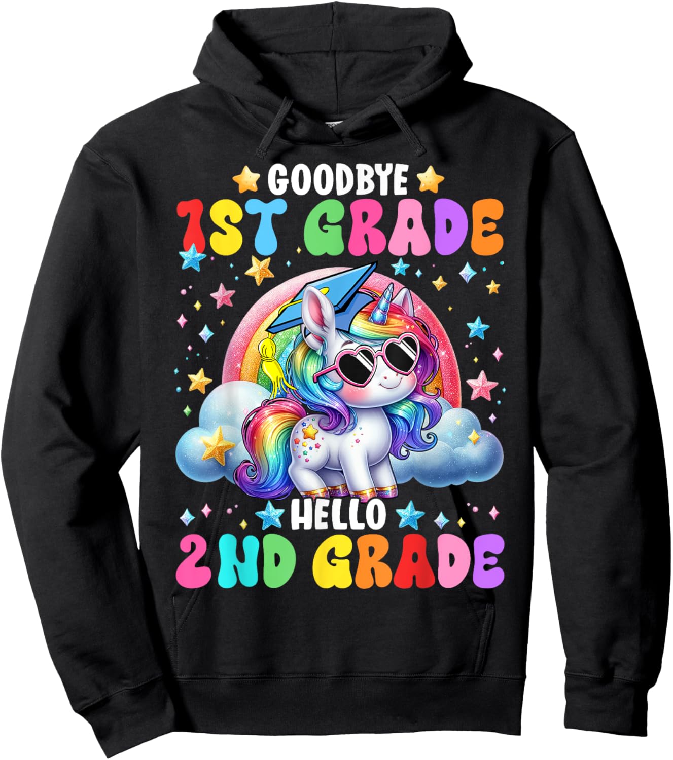 Cute Unicorn Goodbye 1st Grade Hello 2nd Grade Girls Kids Hoodie - Hoodie | Black