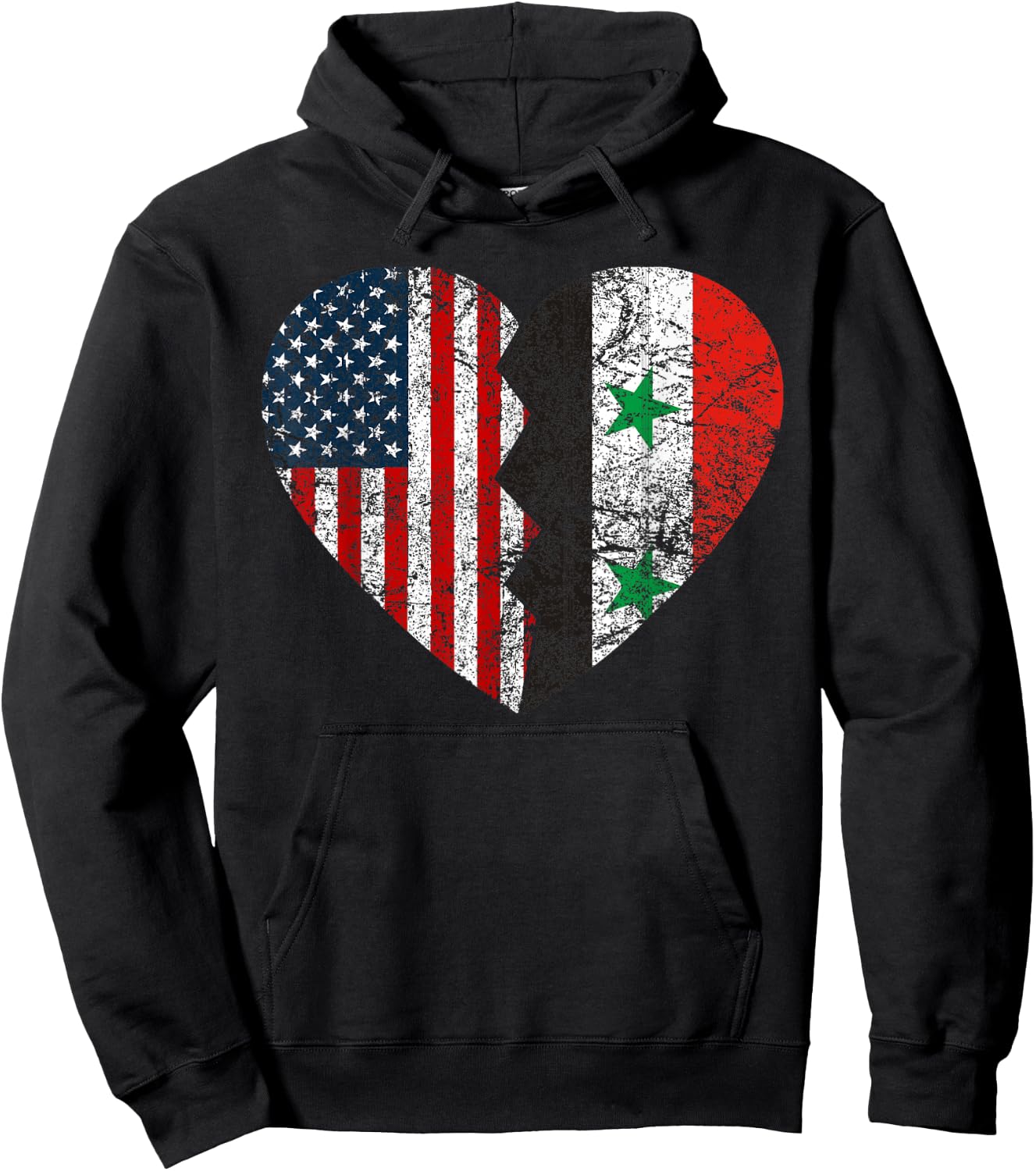 Syrian American Flags Heart | United States Syria Roots Women Kids Men Hoodie - Hoodie | Black