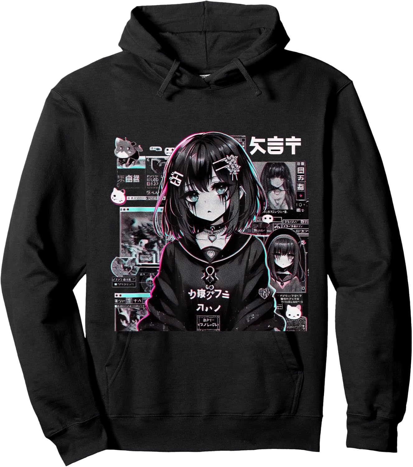 Vaporwave Anime Girl Japanese Aesthetic Anime Otaku Hoodie - Hoodie | Black