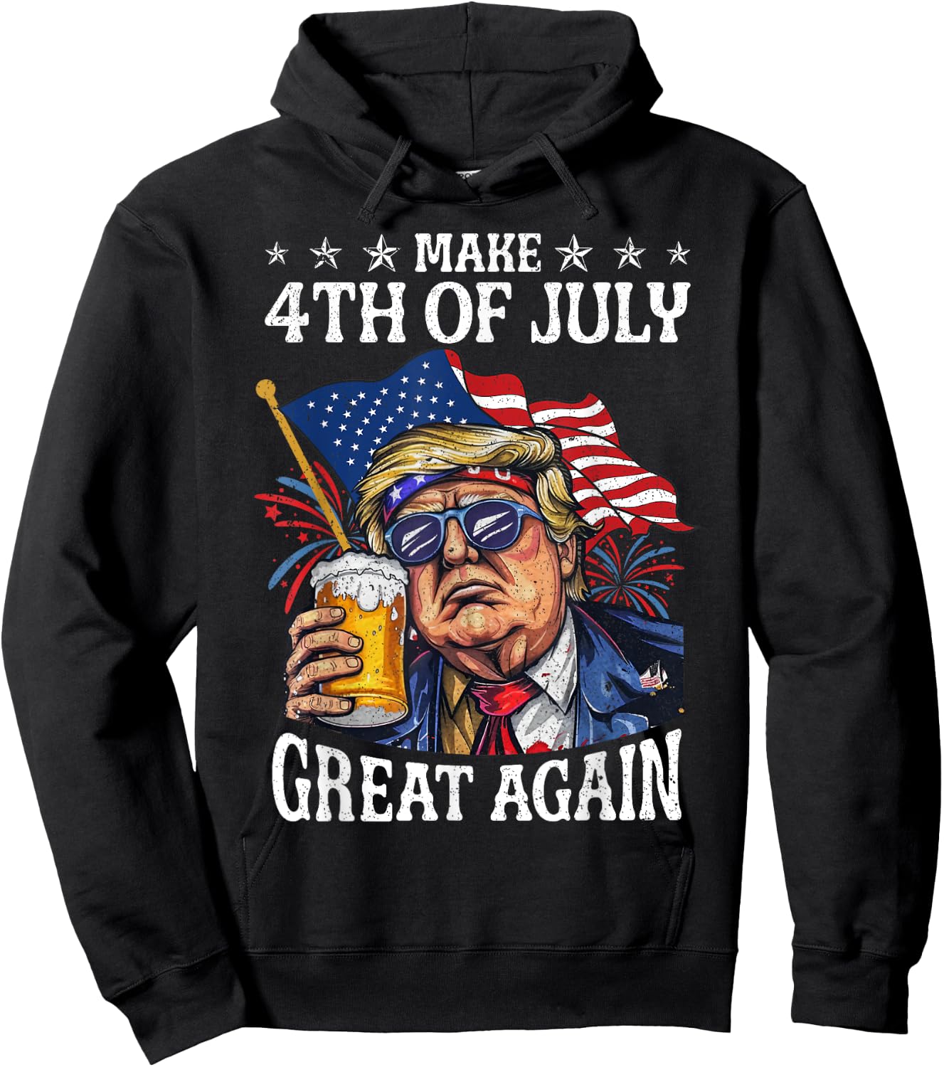 Funny Trump Drinking Beer Team Make 4th Of July Great Again Hoodie - Hoodie | Black