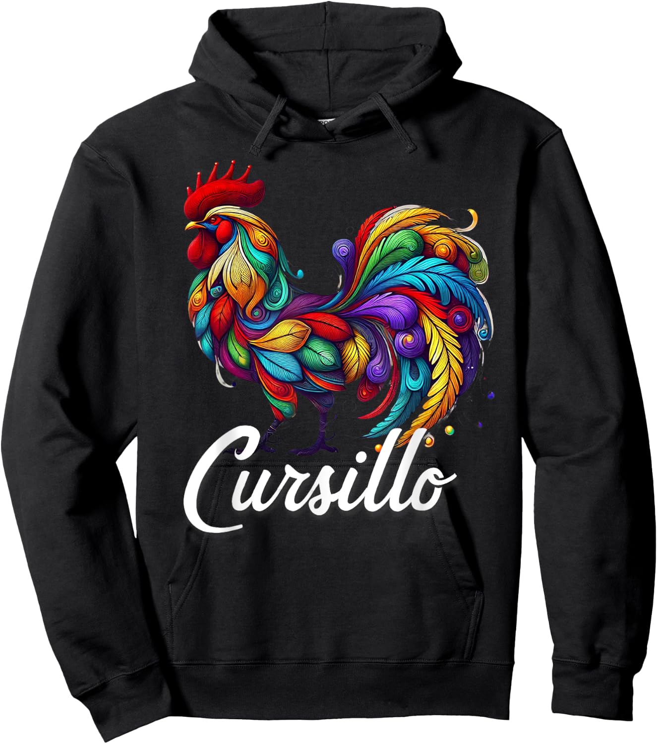 DeColores Cursillo Rainbow Rooster Catholic Hoodie - Hoodie | Black