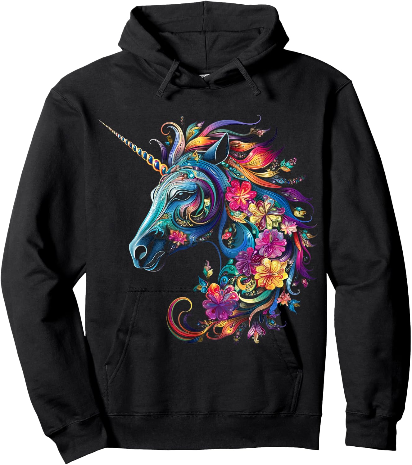 Unicorn Rainbow Animal Graphic Artwork Unicorn Hoodie - Hoodie | Black