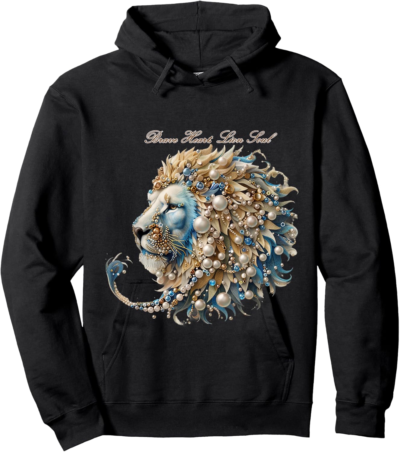 Luxury pearl and gemstone decorated lion design fashionable Hoodie - Hoodie | Black