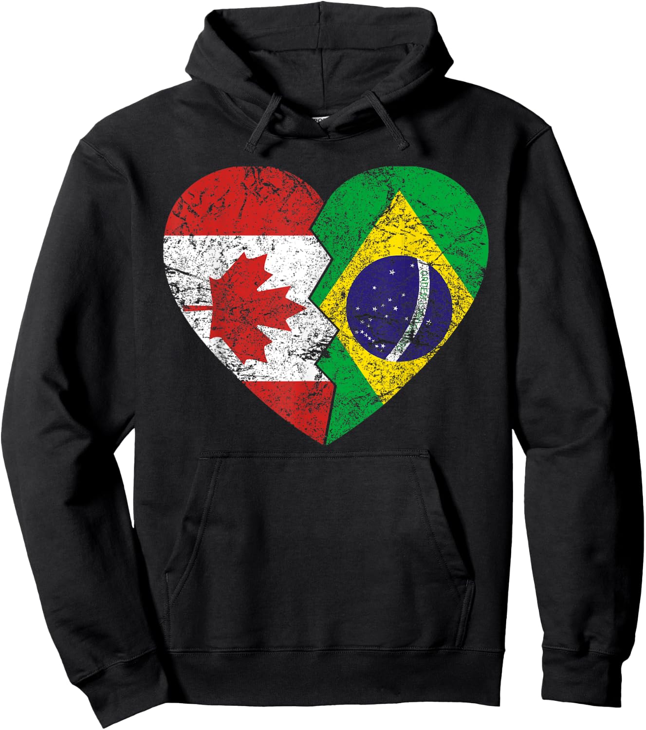 Brazilian Canadian Flags Heart | Canada Brazil Roots Vintage Hoodie - Hoodie | Black