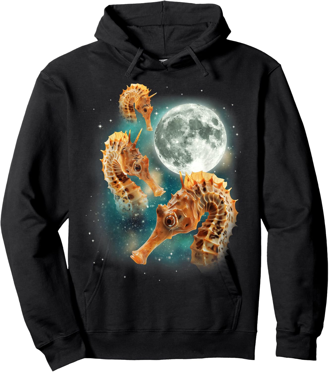 Three Seahorses Moon | 3 Cute Ocean Marine Animal Sea Horse Hoodie - Hoodie | Black