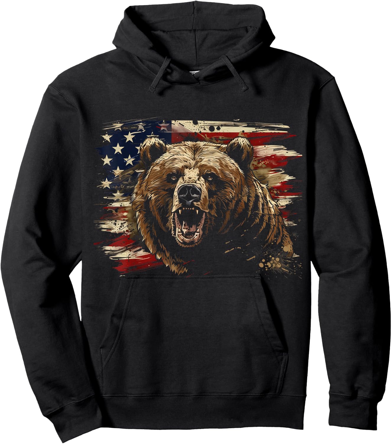 Bear American Flag USA Patriotic Grizzly Bear Lover Hoodie - Hoodie | Black