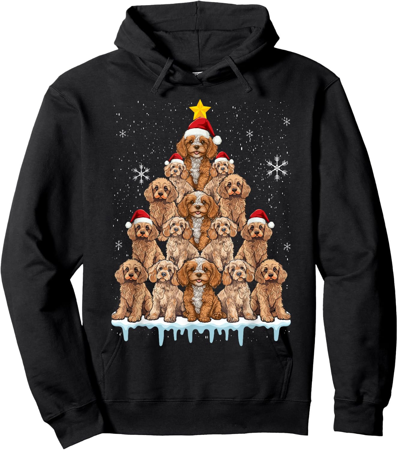 Christmas Tree Santa Cavapoo Christmas Lights Santa Cavapoo Hoodie - Hoodie | Black