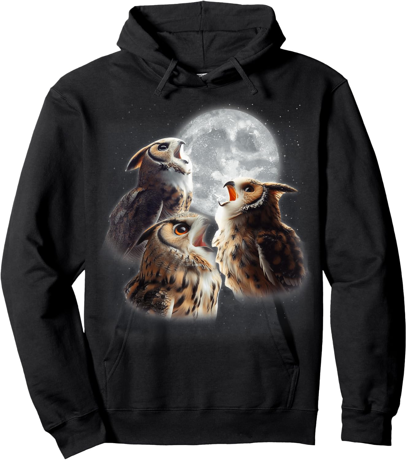 3 Owls Howling At The Moon Funny Night Owl Lover Birdwatcher Hoodie - Hoodie | Black