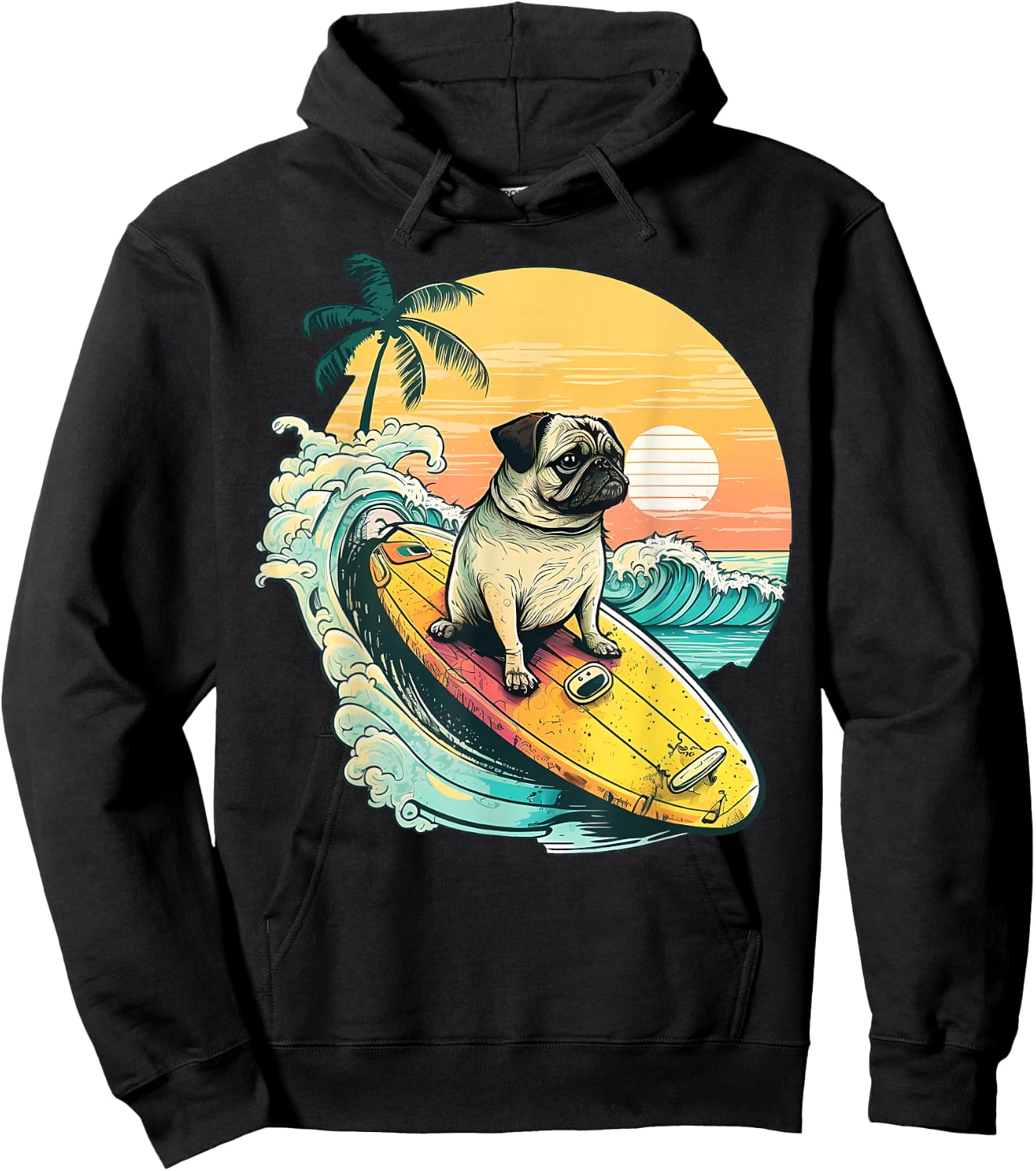 Funny Surfing Pug On Beach Pet Lover Vacation Summer Hoodie - Hoodie | Black