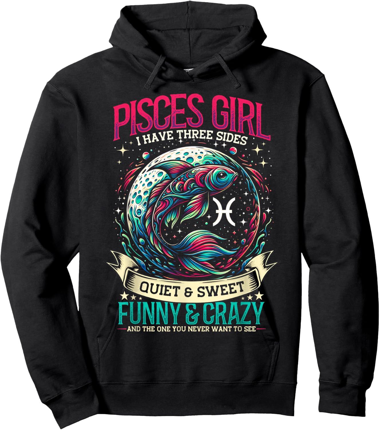 Pisces Zodiac Sign Moon Astrology Star Sign, Pisces Girl Hoodie - Hoodie | Black