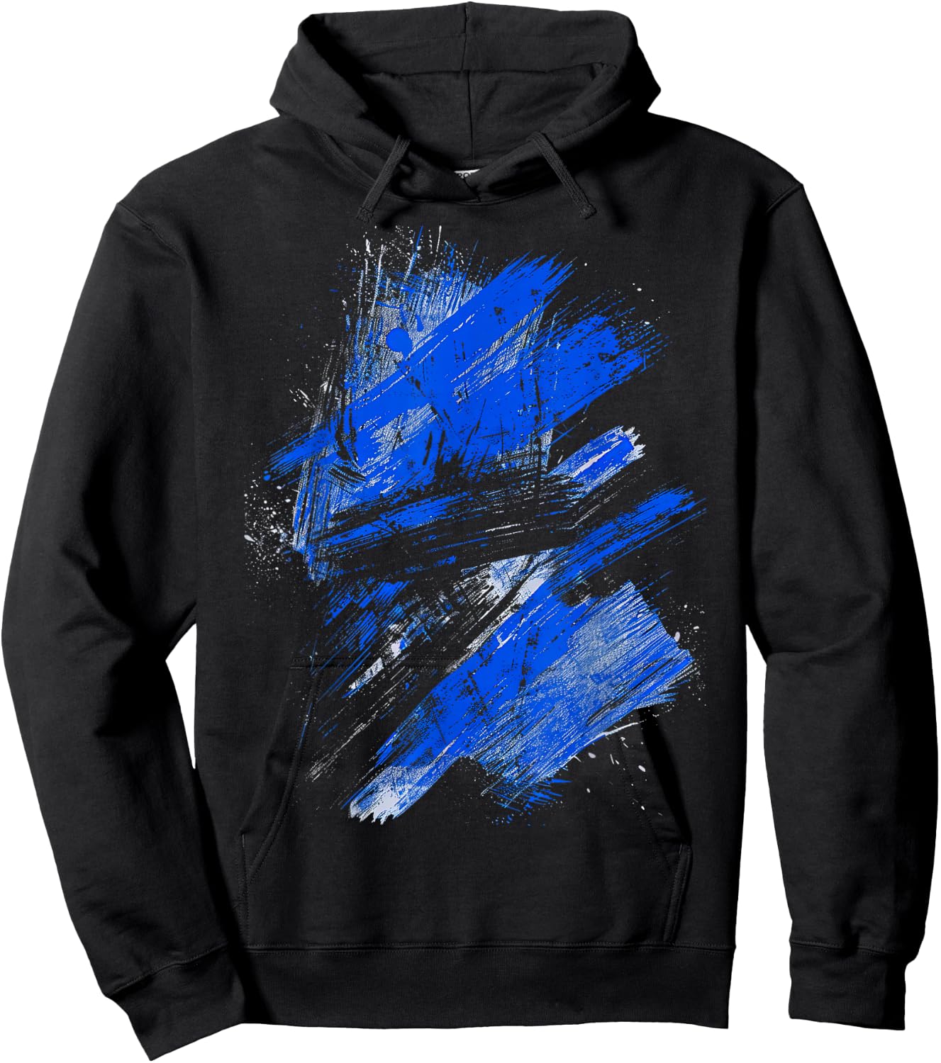 Blue And Black Artistic Splash Graphic Hoodie - Hoodie | Black