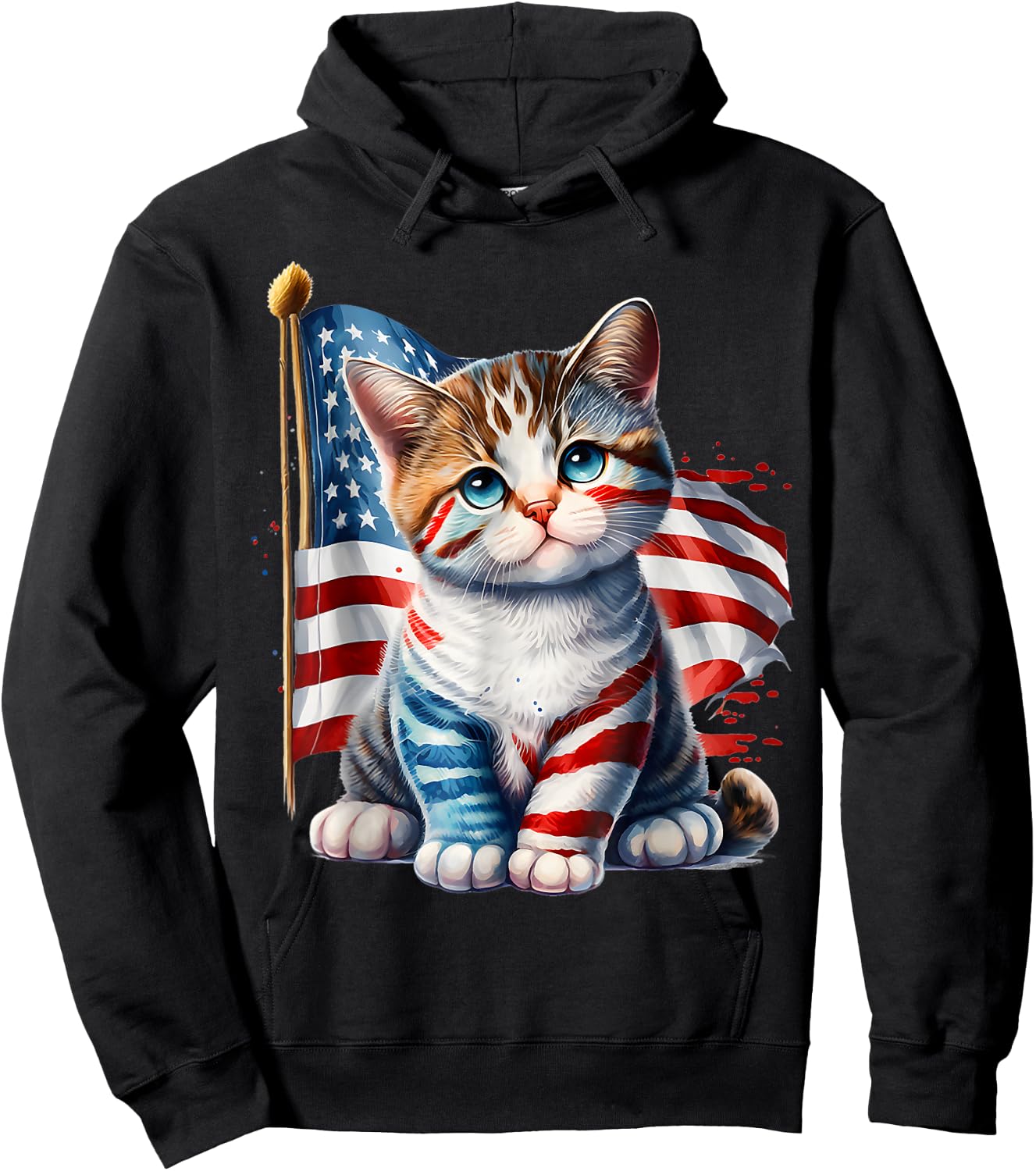 4th of July Kitty Cat American Flag America USA Cats Lover Hoodie - Hoodie | Black
