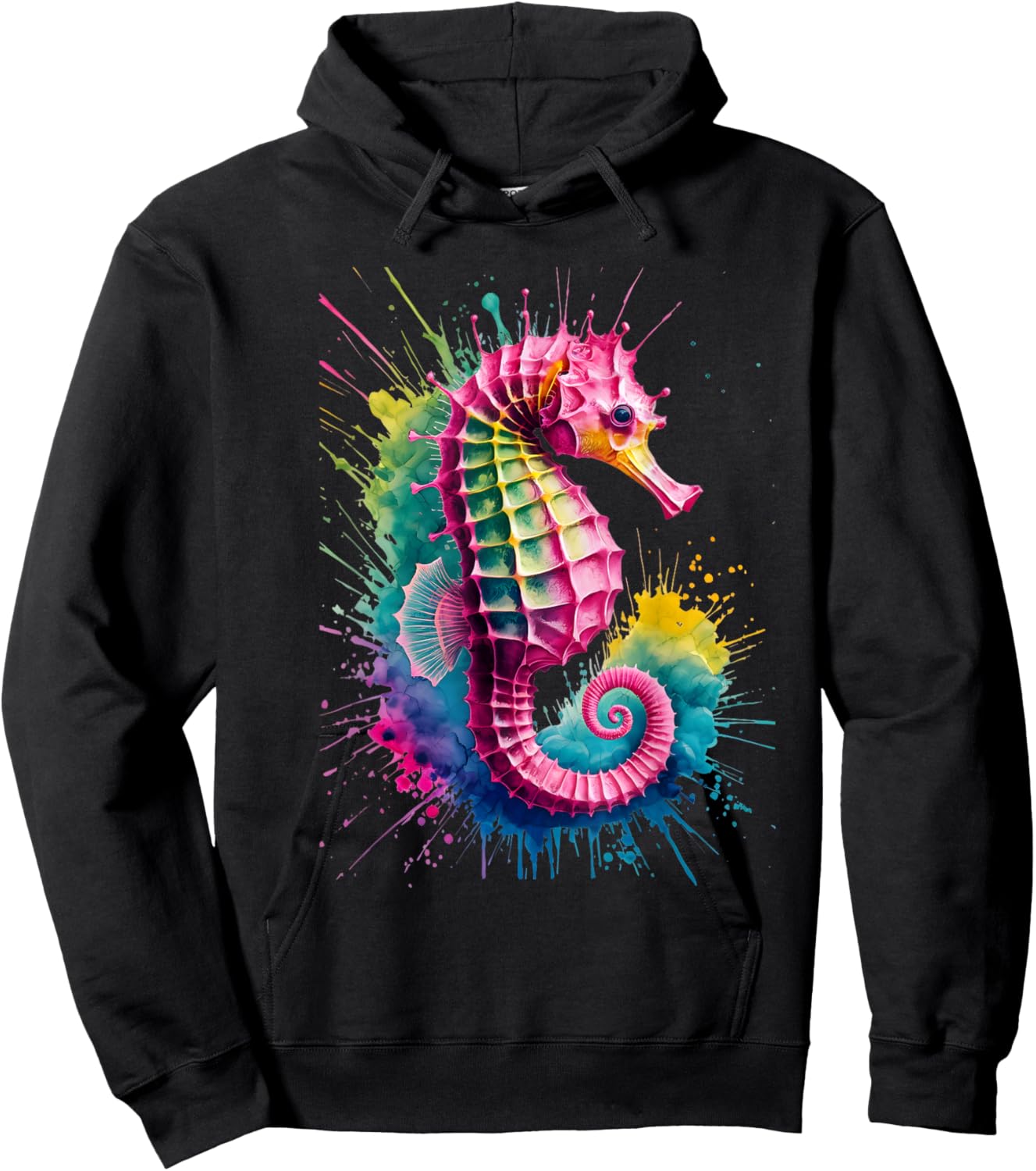 Seahorse Men Woman Colorful Watercolor Seahorse Hoodie - Hoodie | Black