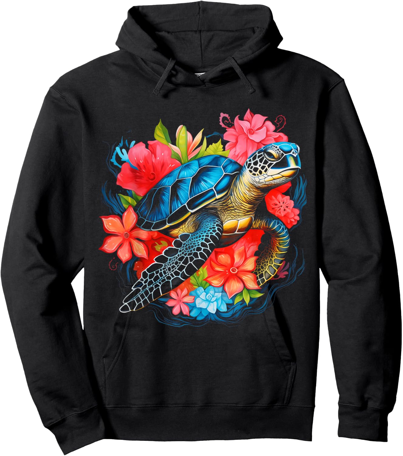 Sea Turtle Hawaiian Flowers Hawaii Scuba Diving Diver Hoodie - Hoodie | Black