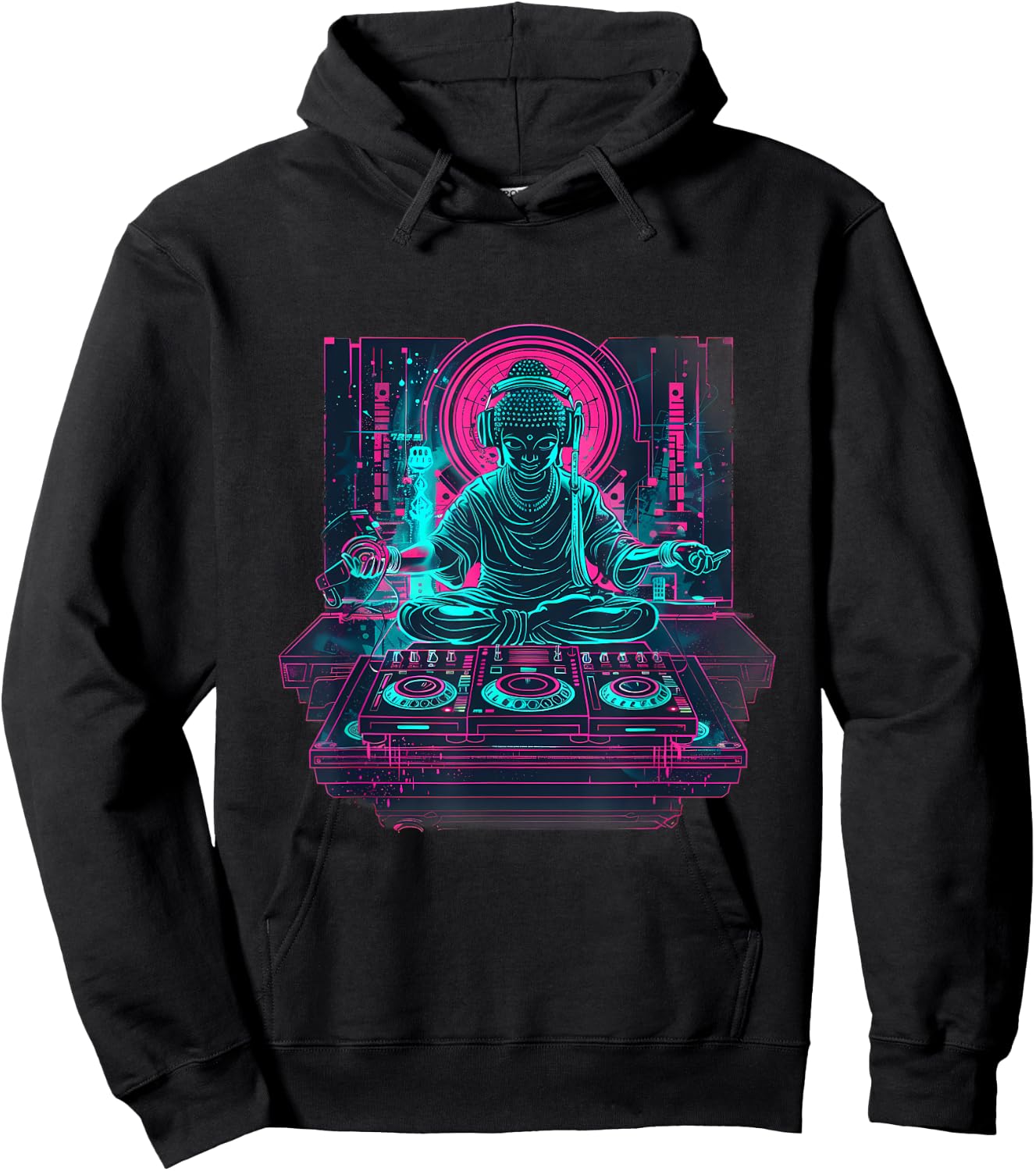 Buddha DJ House Meditation Buddhism Turntable DJ Buddha Hoodie - Hoodie | Black