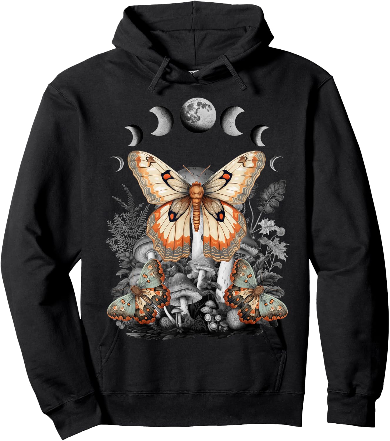 Fairycore Fairy Butterfly Moth Grunge Mushroom Y2K Aesthetic Hoodie - Hoodie | Black