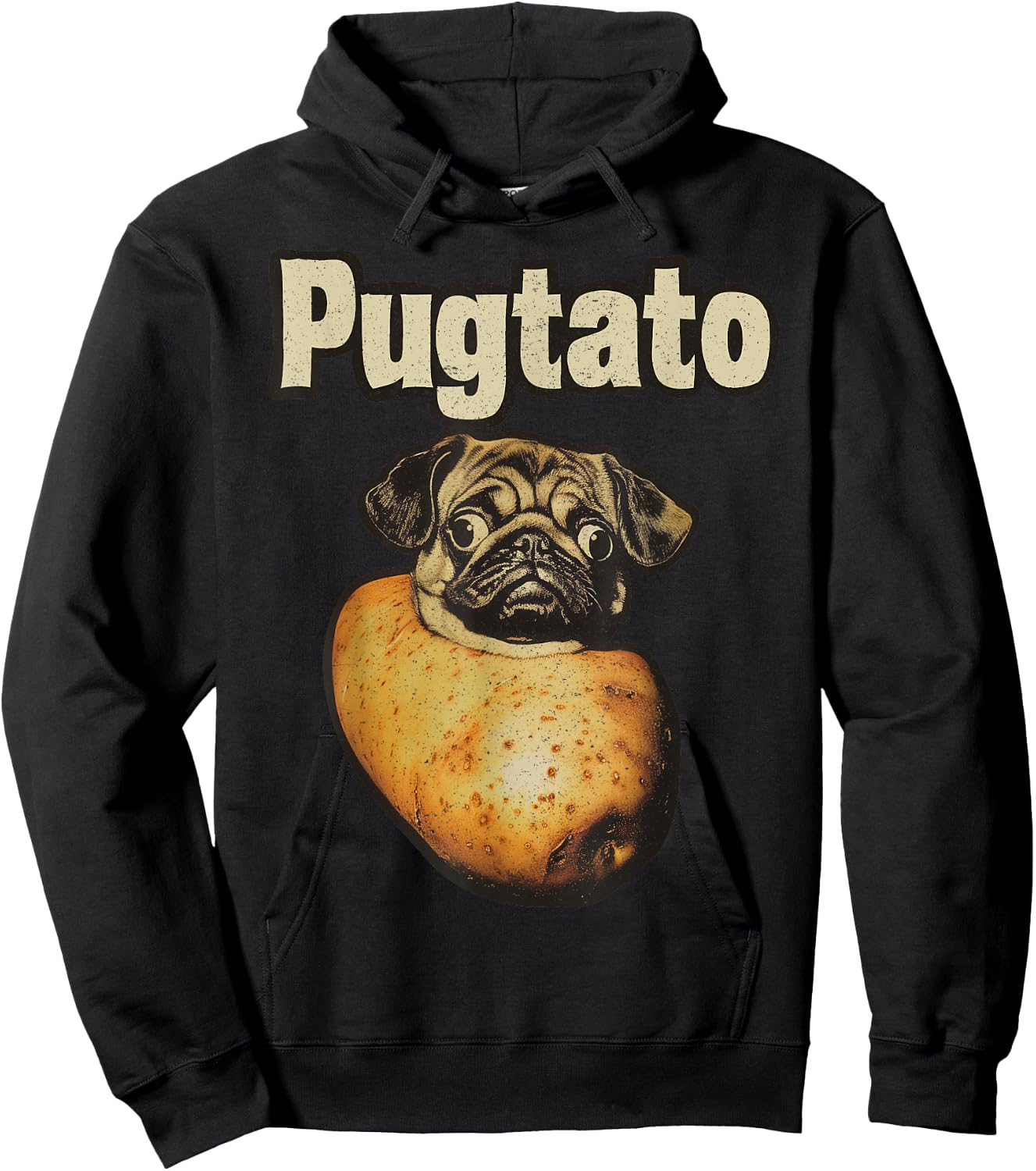 Pugtato Potato Pug Retro – Pun Funny Dog Hoodie - Hoodie | Black
