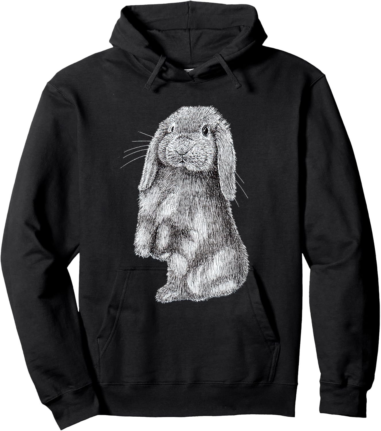 Lop Eared Bunny Rabbit Sitting Drawing Hoodie - Hoodie | Black