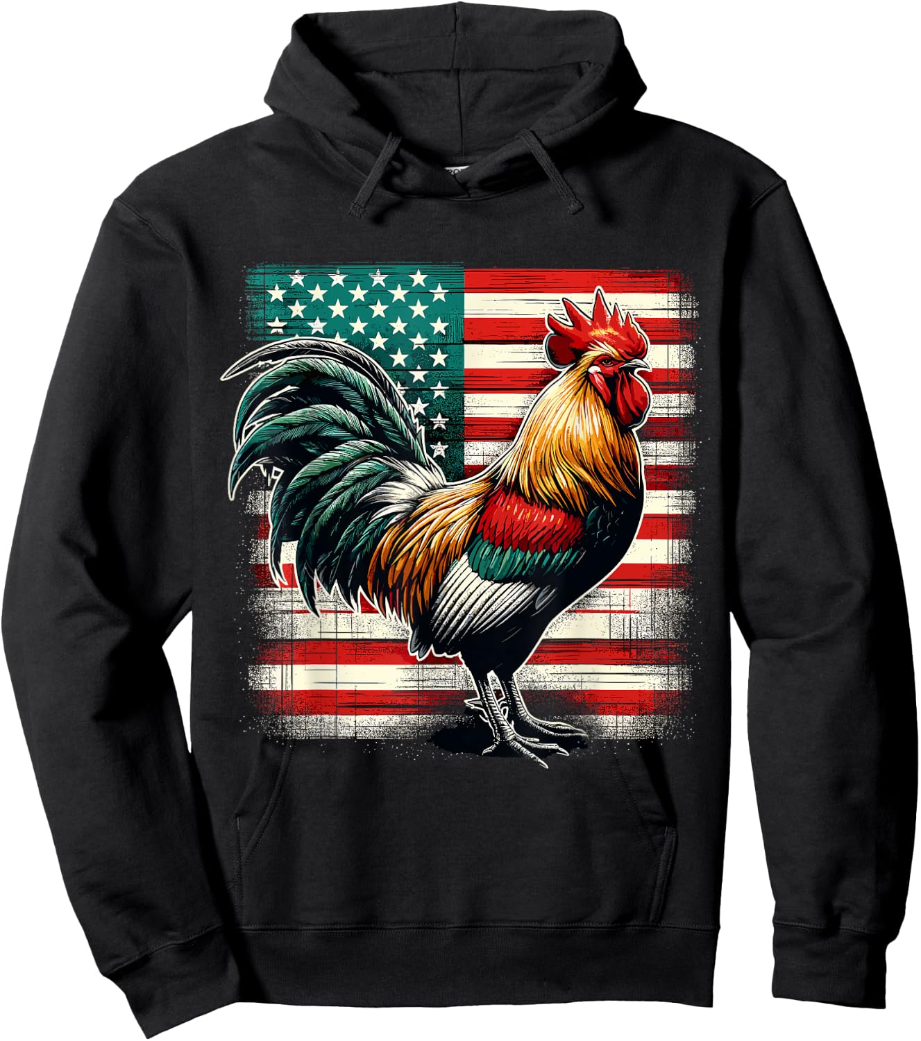 Patriotic Rooster USA Flag Chicken Farmer Hoodie - Hoodie | Black
