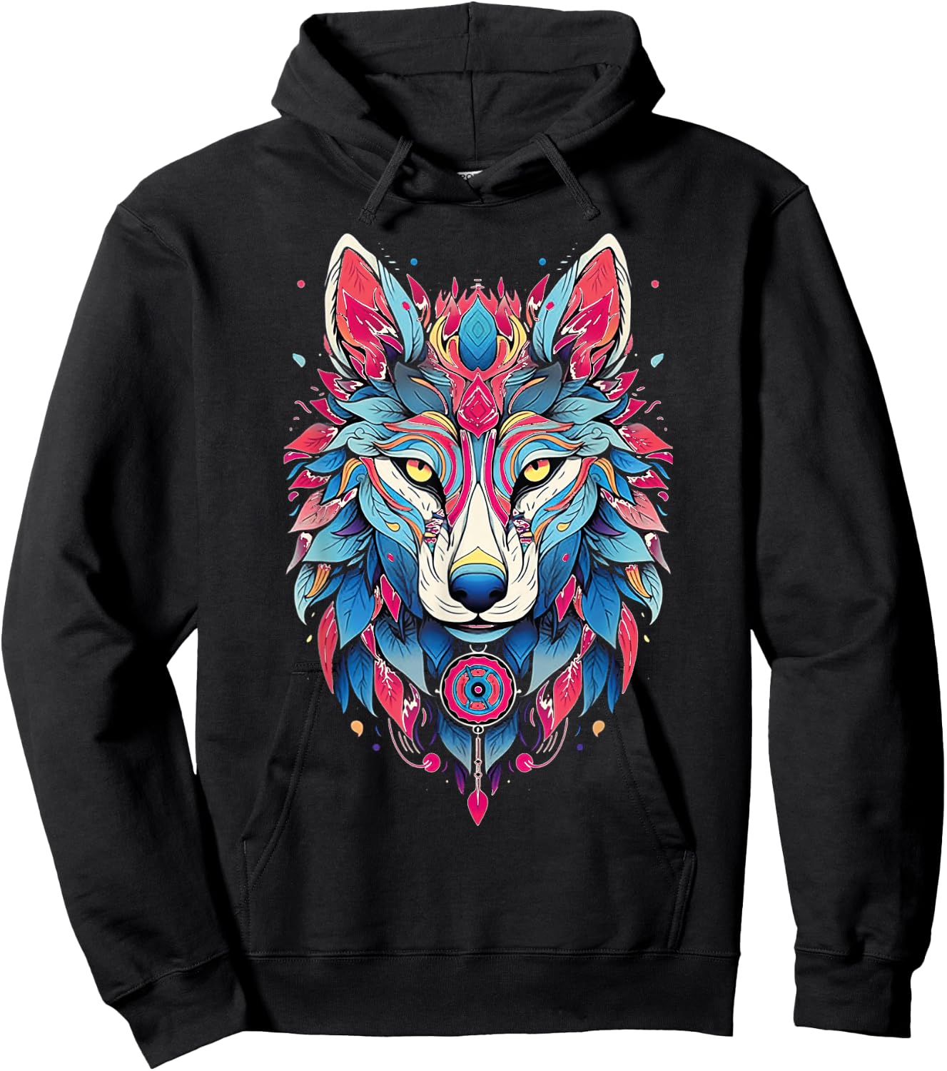 Native American Boho Wolf Splash Art Animal Face Wolf Hoodie - Hoodie | Black