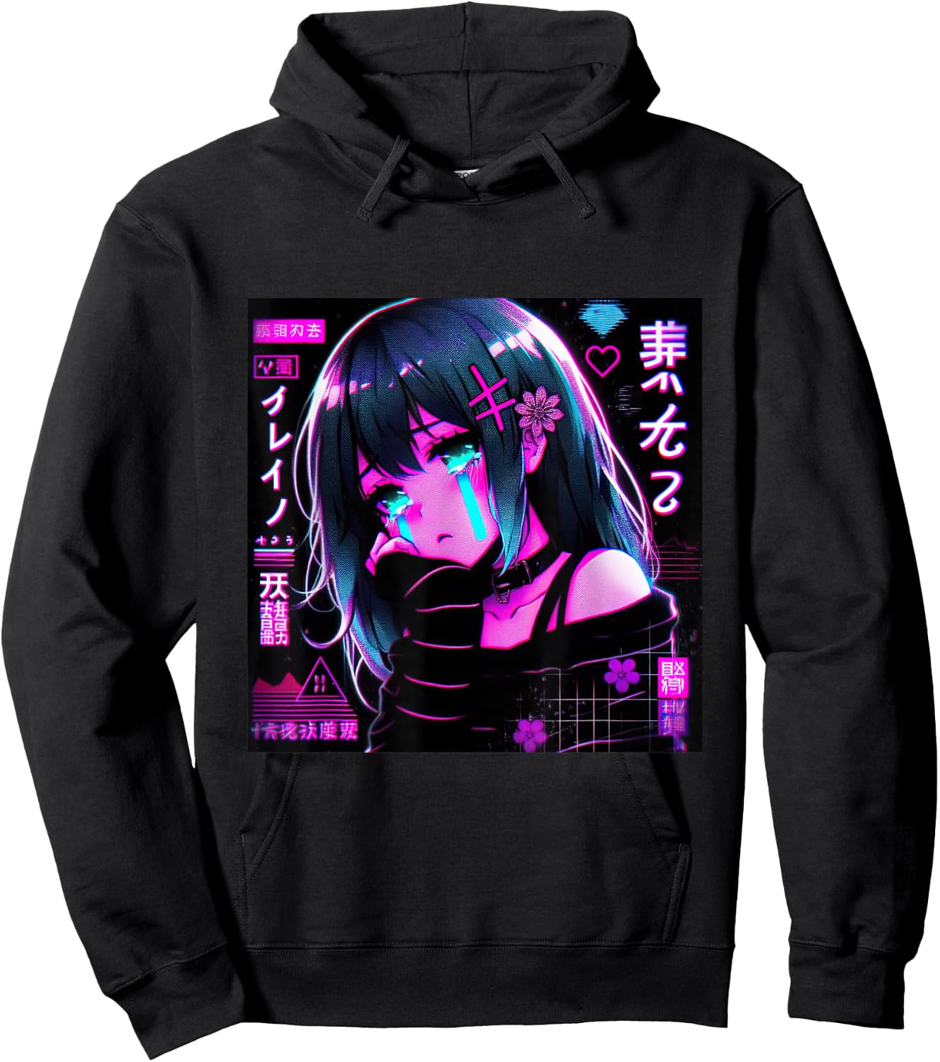 Vaporwave Anime Girl Japanese Aesthetic Anime Otaku Hoodie - Hoodie | Black