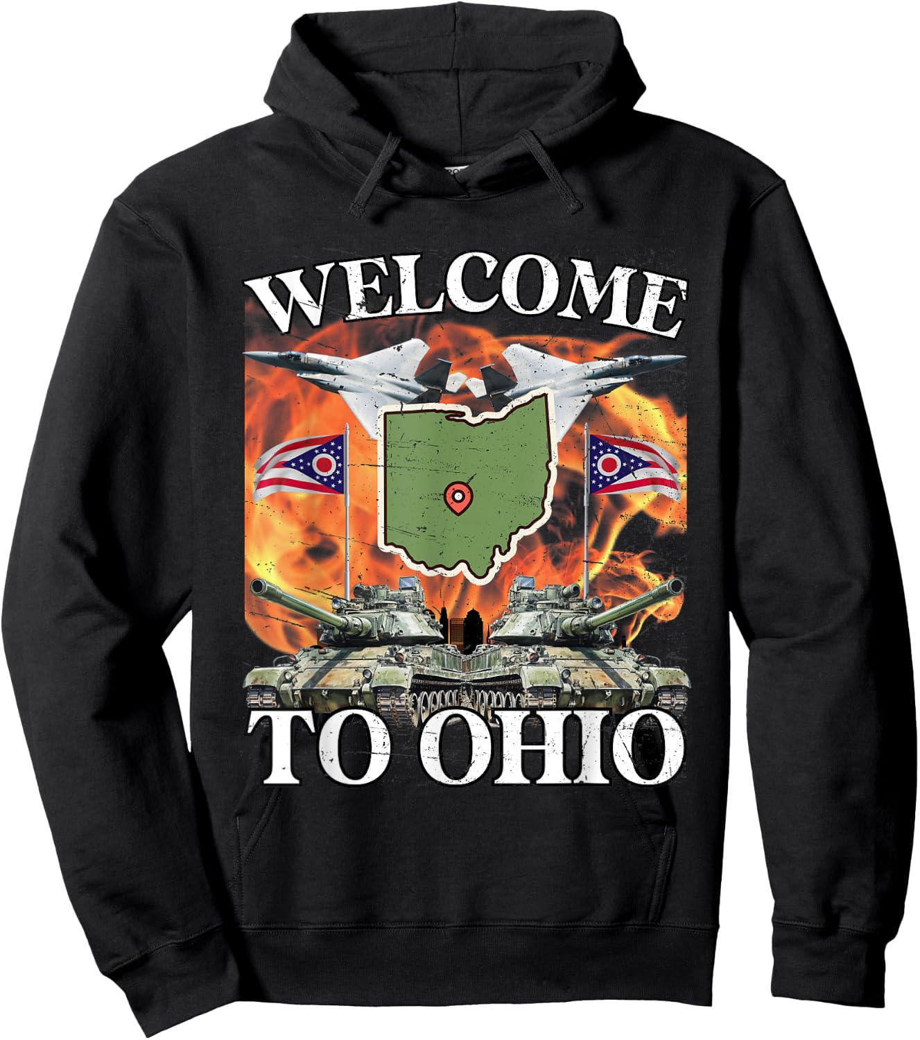 Welcome To Ohio Meme Flames American Funny Joke Hoodie - Hoodie | Black