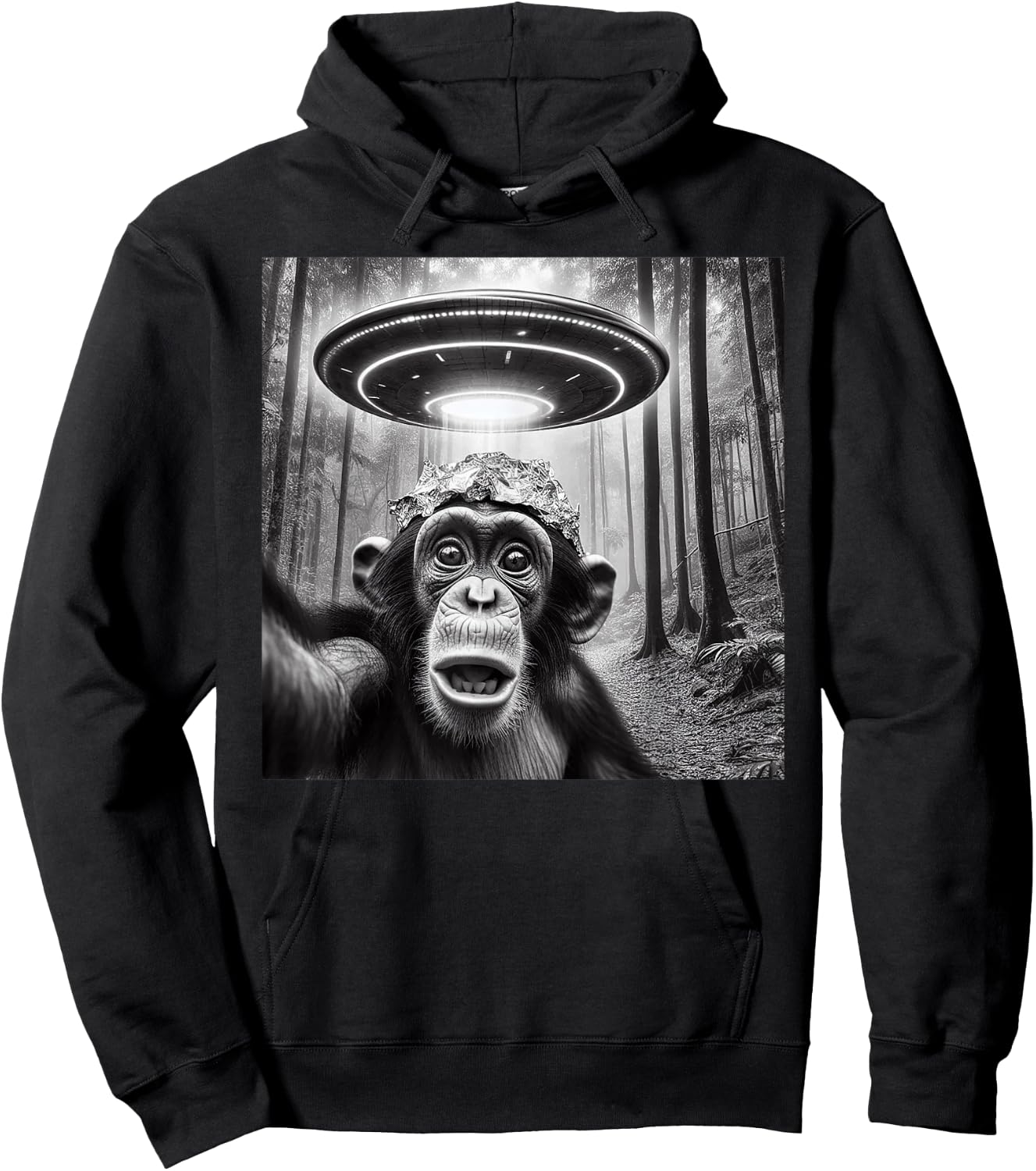 Funny Alien Abduction Meme UFO Monkey Encounter Ape Selfie Hoodie - Hoodie | Black