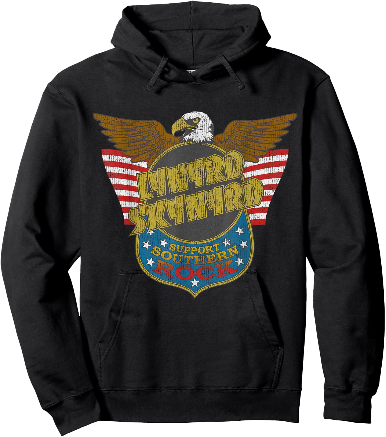 Lynyrd Skynyrd Eagle Support Badge US Flag 70s Southern Rock Hoodie - Hoodie | Black