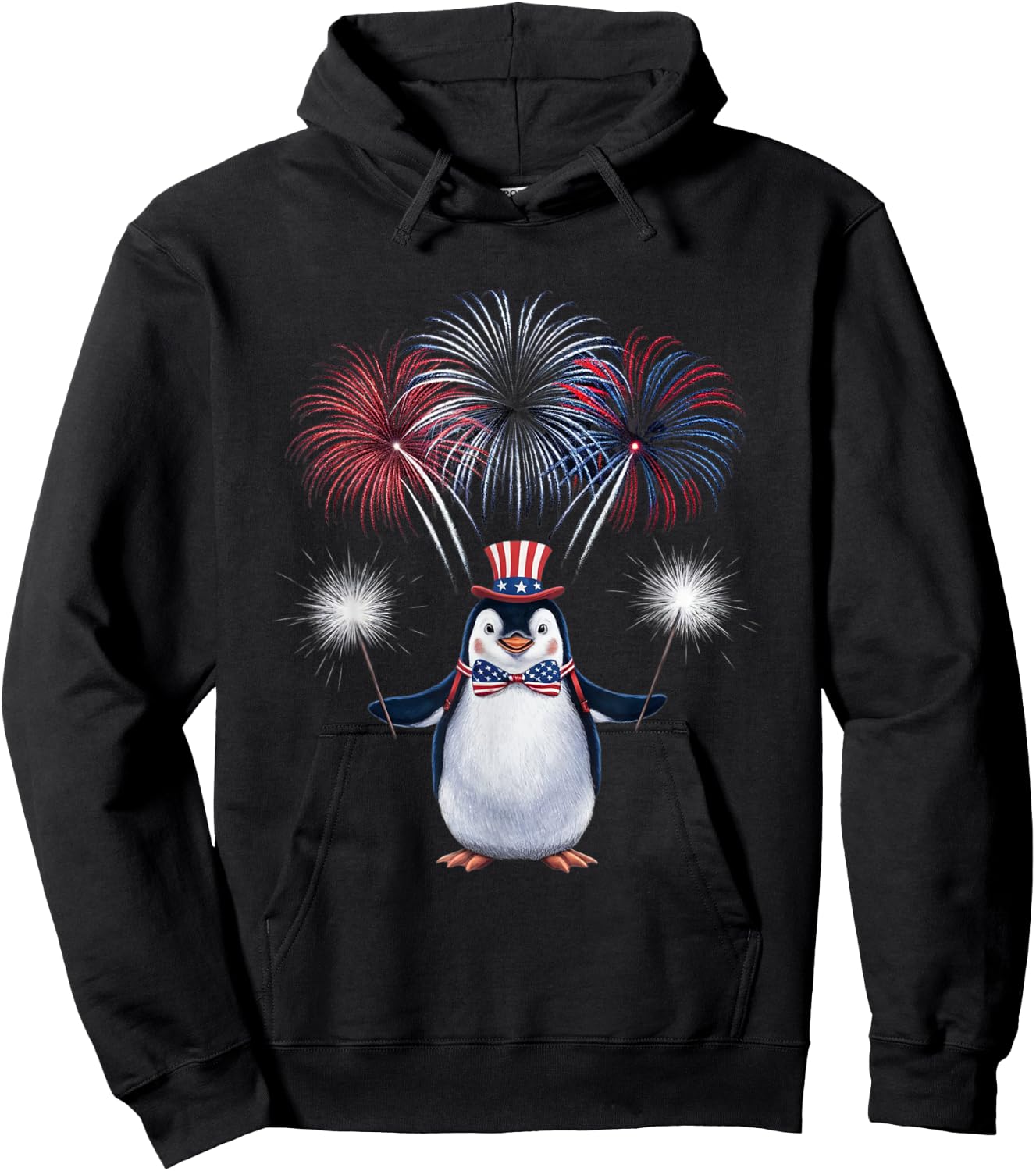 US Flag Penguin 4th Of July Patriotic Penguin Men Women Kids Hoodie - Hoodie | Black