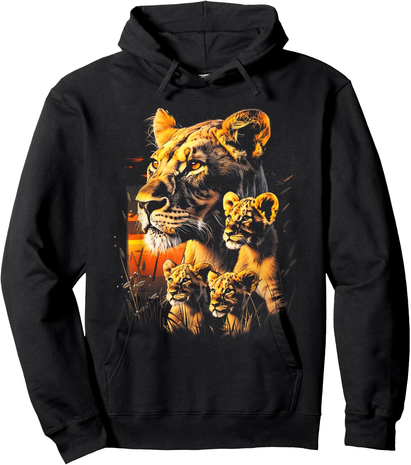 Lioness Cubs African Sunset Lion family Lion cubs Hoodie - Hoodie | Black