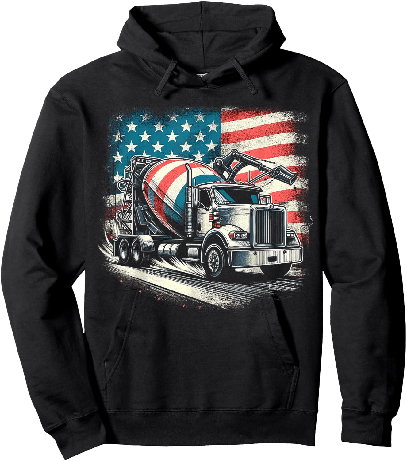 Cement Mixer Truck Construction America Flag Hoodie - Hoodie | Black