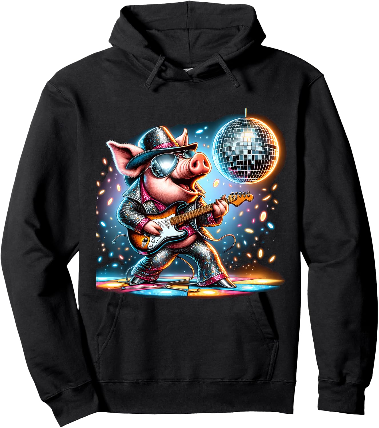 Disco Ball Guitar Pig Hoodie - Hoodie | Black