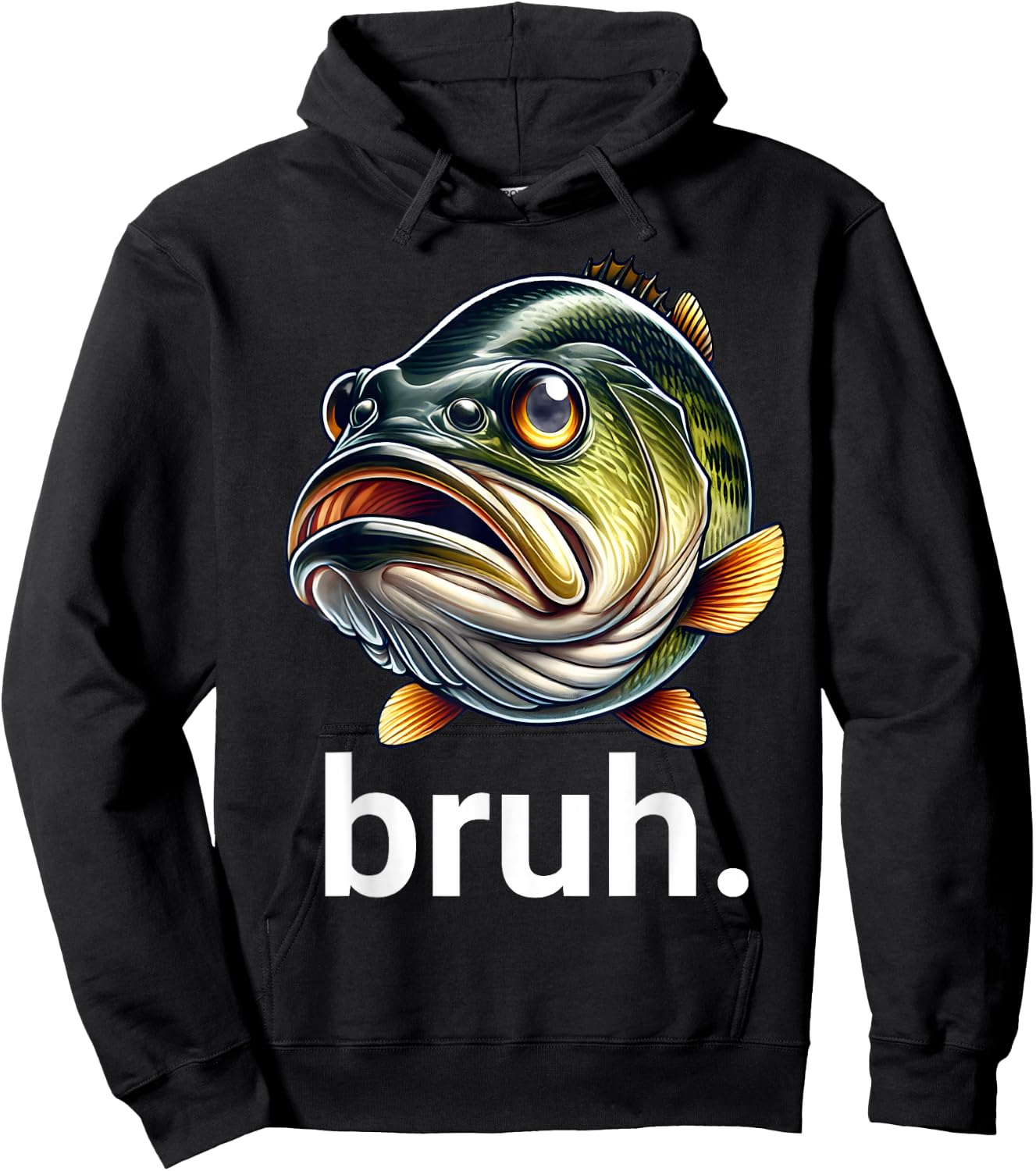 Bruh Fishing Boys Funny Fisherman Kids Bass Fish Saying Hoodie - Hoodie | Black