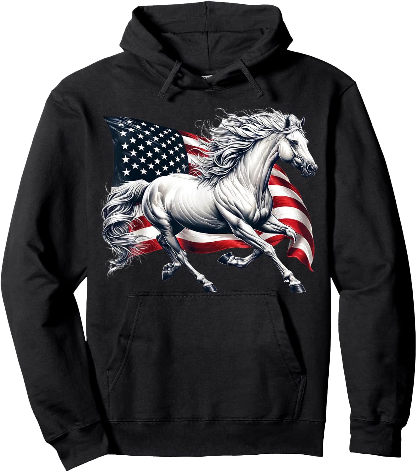 American Flag Patriotic Horse Horseback Riding Farm Hoodie - Hoodie | Black