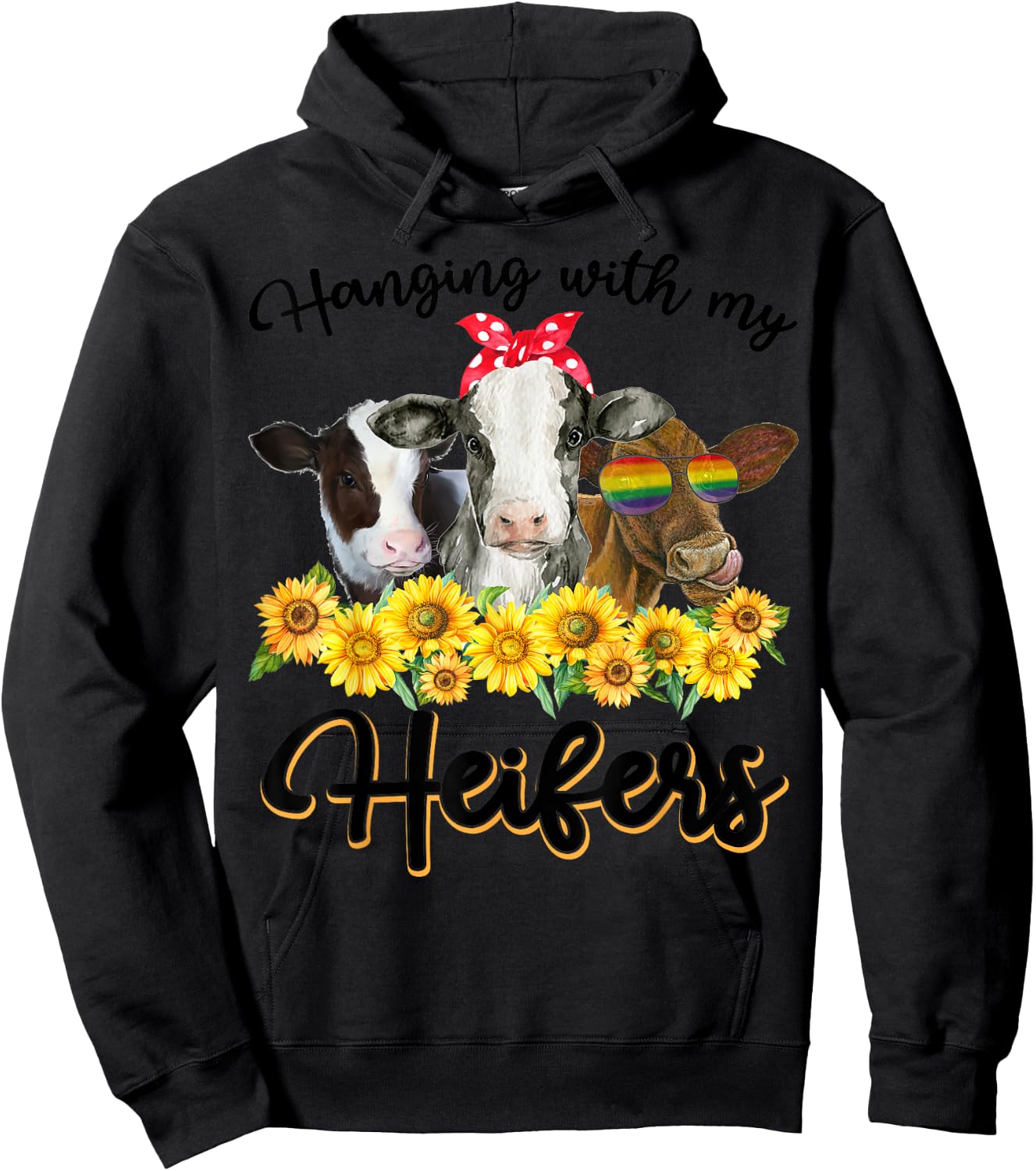 Hanging With My Heifers Funny Cow Lovers Hoodie - Hoodie | Black