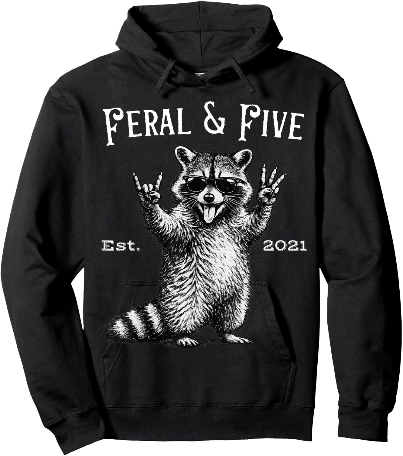 Feral and Five Funny Raccoon 5th Birthday Hoodie - Hoodie | Black