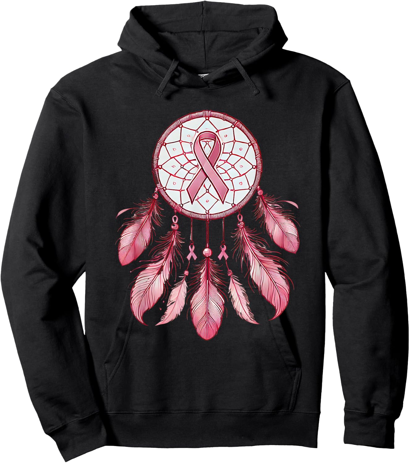 Pink Ribbon Native Indian DreamCatcher Art Breast Cancer Hoodie - Hoodie | Black