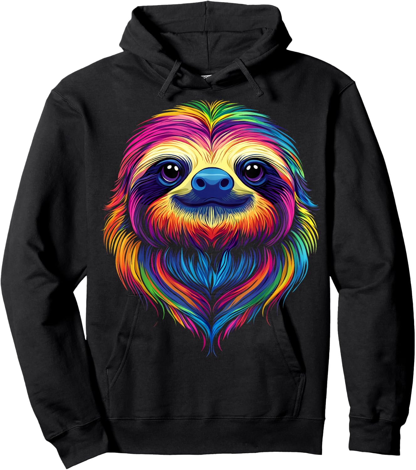 Colorful Sloth Face Cute Rainforest Jungle Animals Black Hoodie - Hoodie | Black